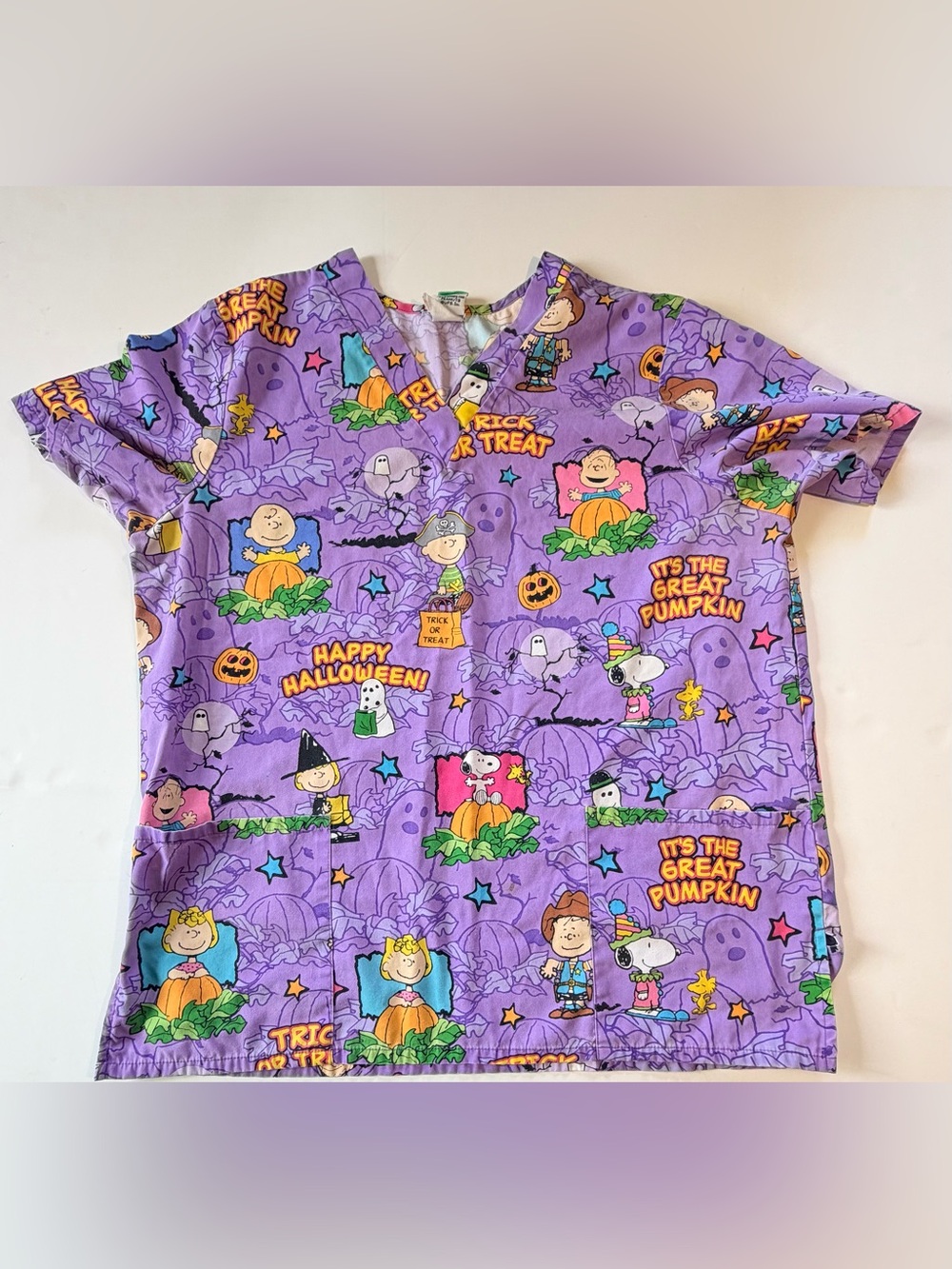 Peanuts Purple Halloween Print Scrub Top